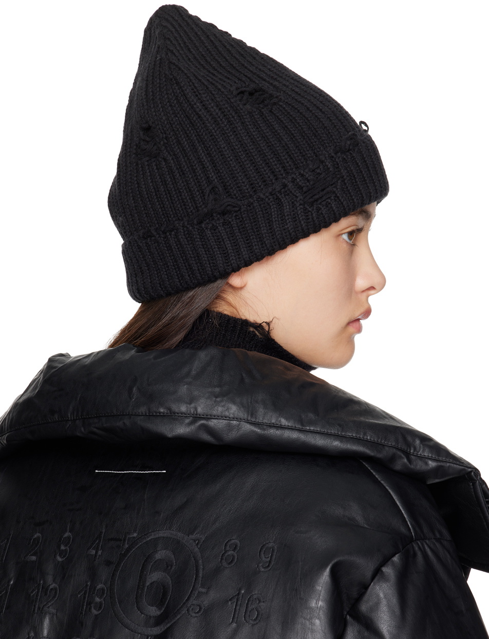 MM6 Maison Margiela Black Distressed Beanie