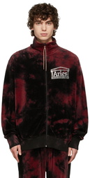 Aries Red Tie-Dye Rhinestone Temple Velour Zip Through