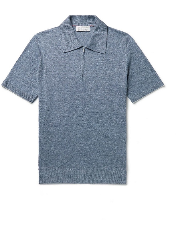Photo: Brunello Cucinelli - Slim-Fit Linen-Blend Polo Shirt - Blue