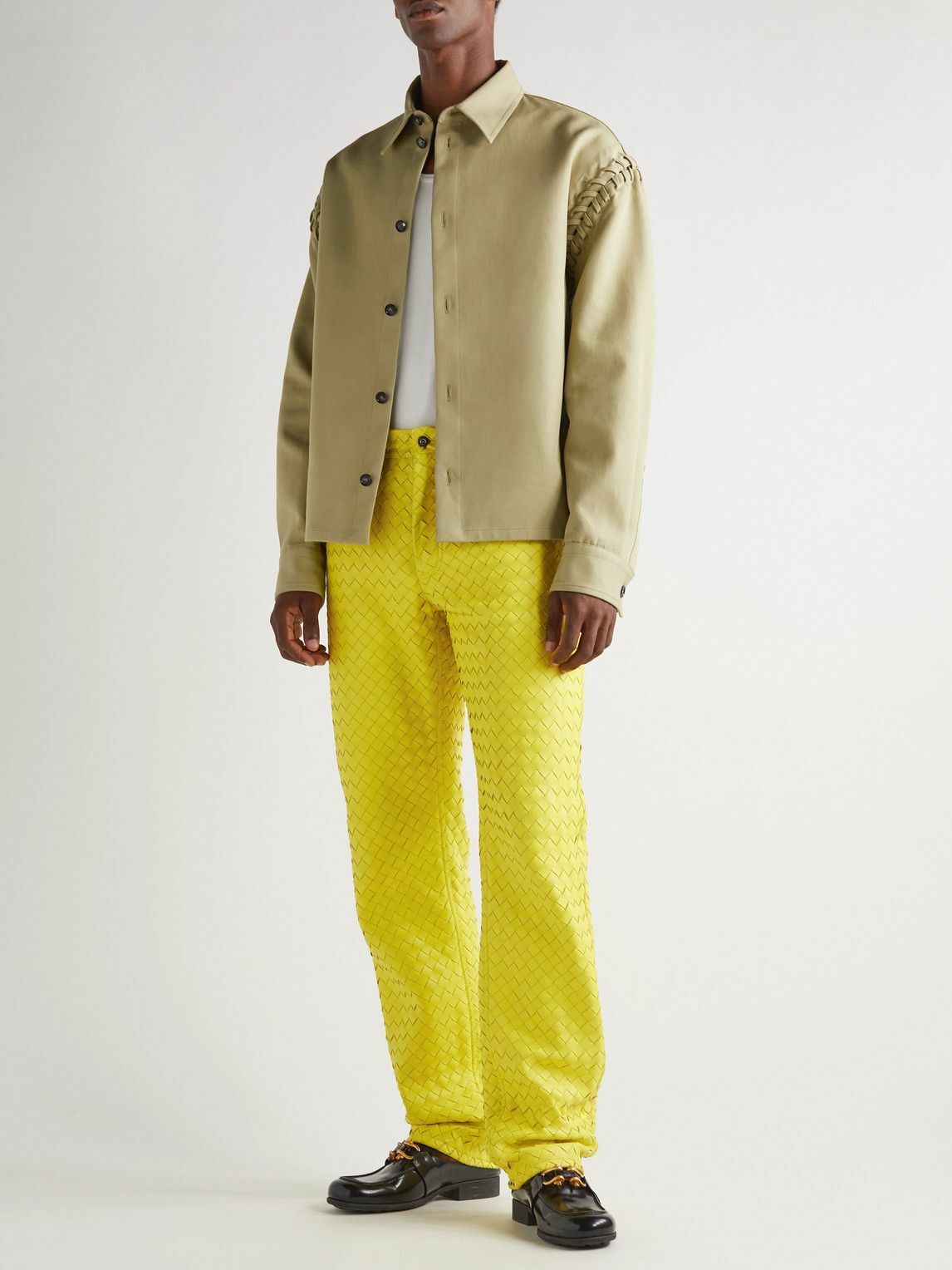 Bottega Veneta - Intrecciato Leather Trousers - Yellow