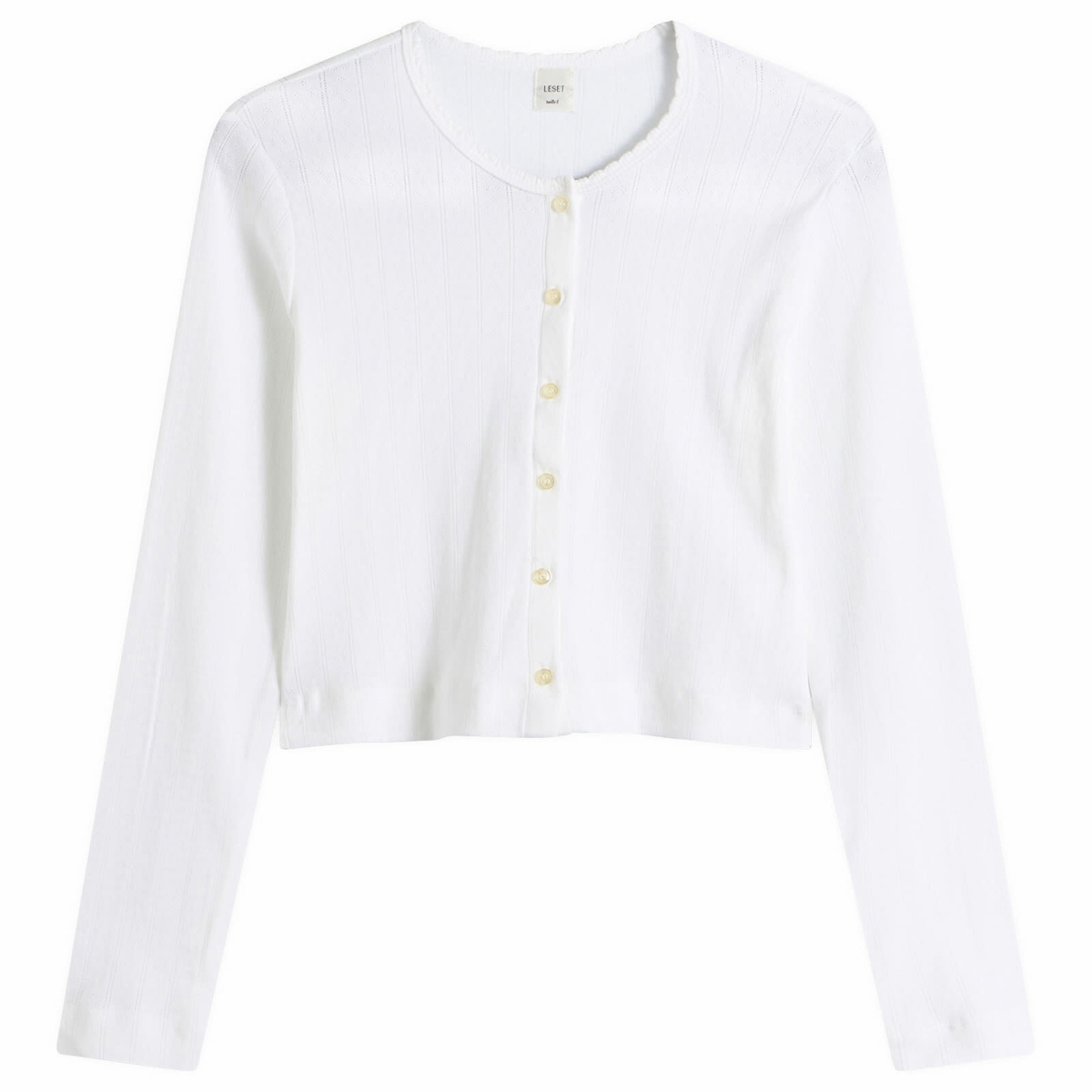 LESET Women's Pointelle Crop Cardigan in White
