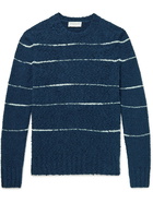 Officine Generale - Marco Striped Cotton-Blend Bouclé Sweater - Blue