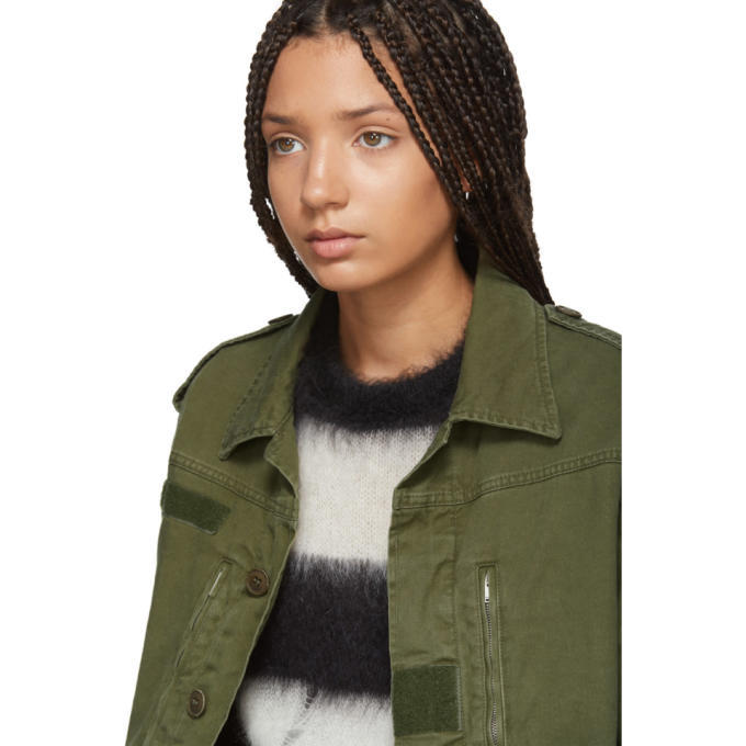 Saint Laurent Embroidered Detail Military Jacket In Green