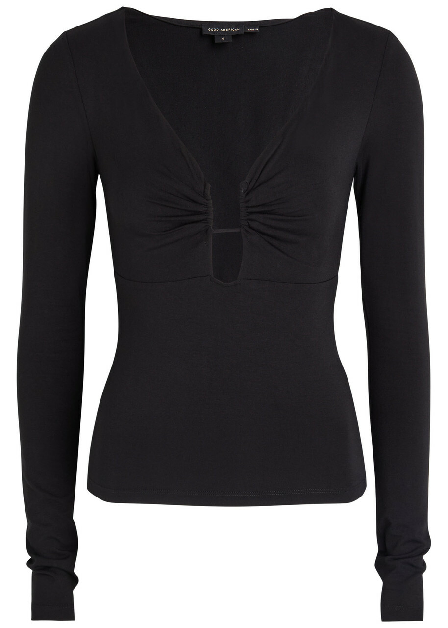 Good American Notched Stretch-jersey top Black