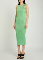 Pleats Please Issey Miyake Pleated Woven Midi Dress Light Green