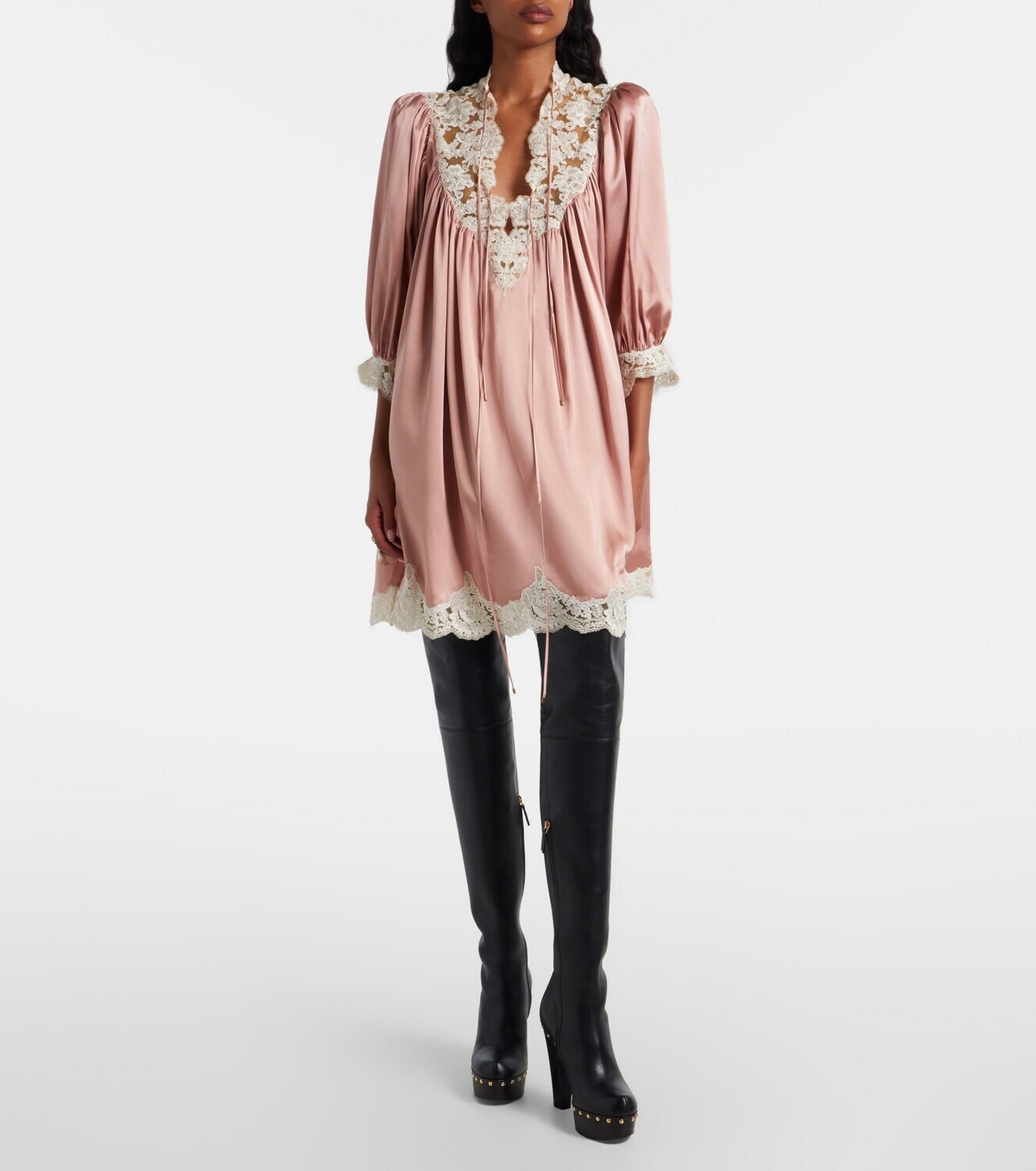 Chloé Lace-trimmed silk satin minidress