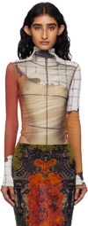Jean Paul Gaultier Orange & White Long Sleeves Twisted Printed Fire Bodysuit