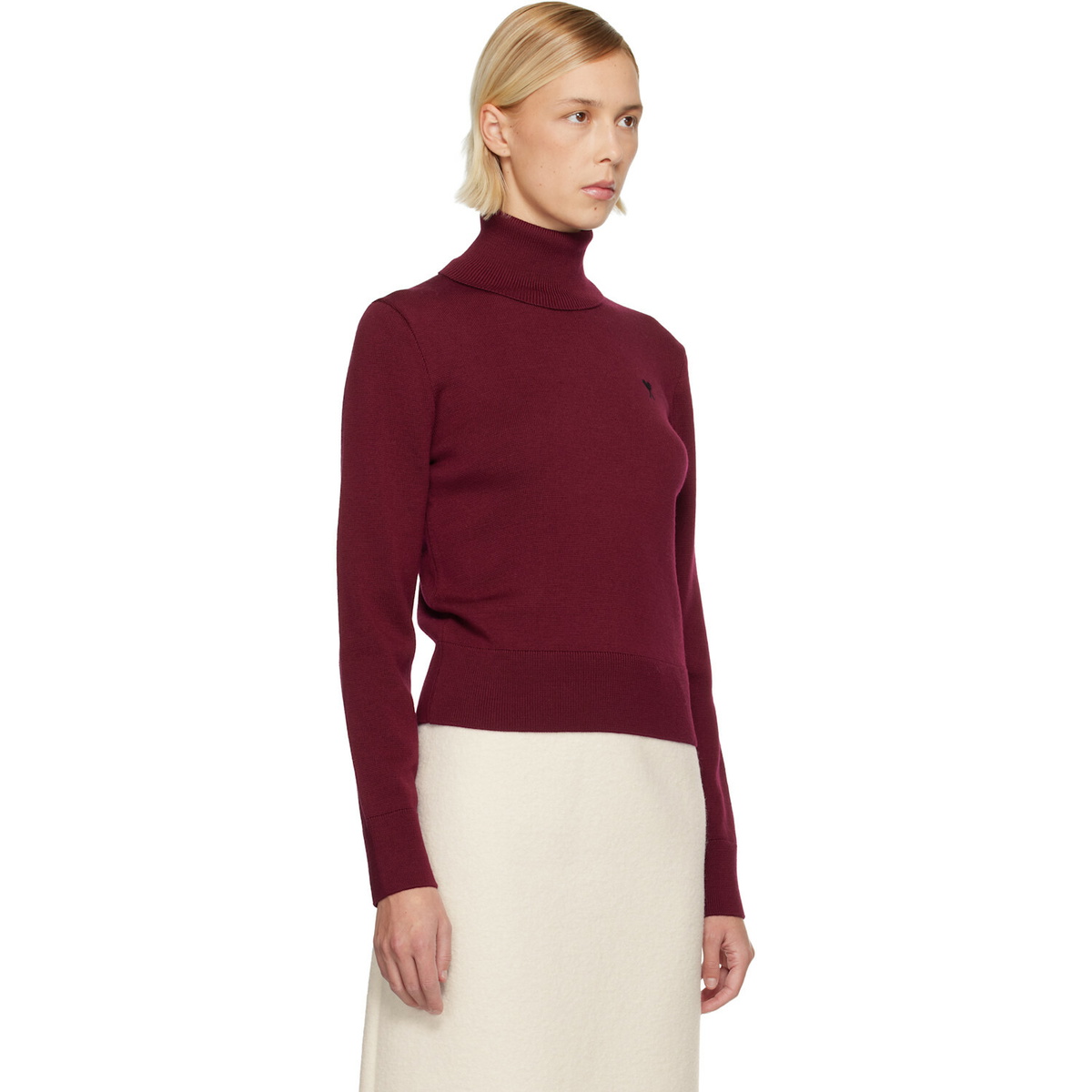 AMI Paris Burgundy Wool Ami de Coeur Turtleneck