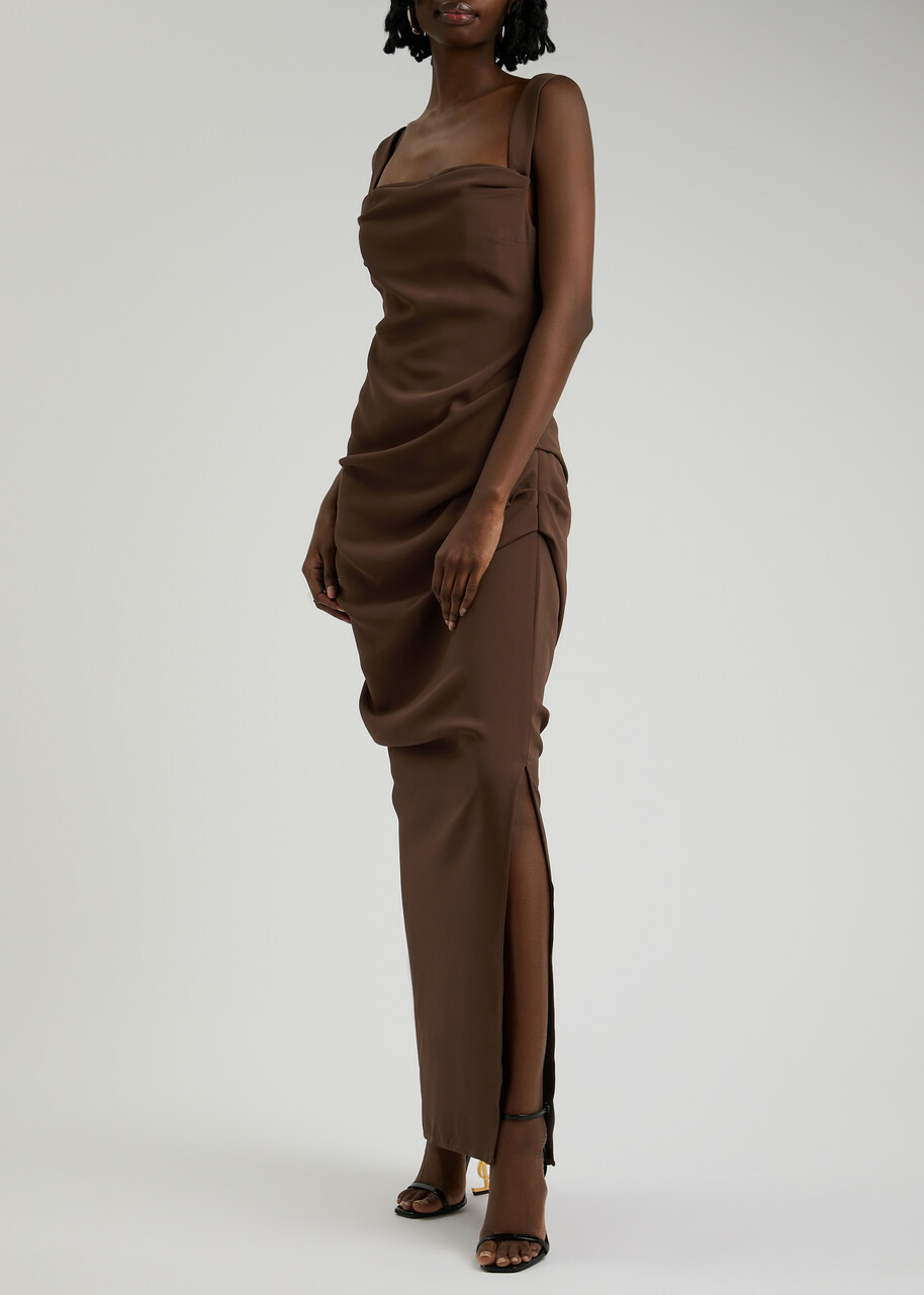 Paris Georgia Raf Gathered Maxi Dress Brown