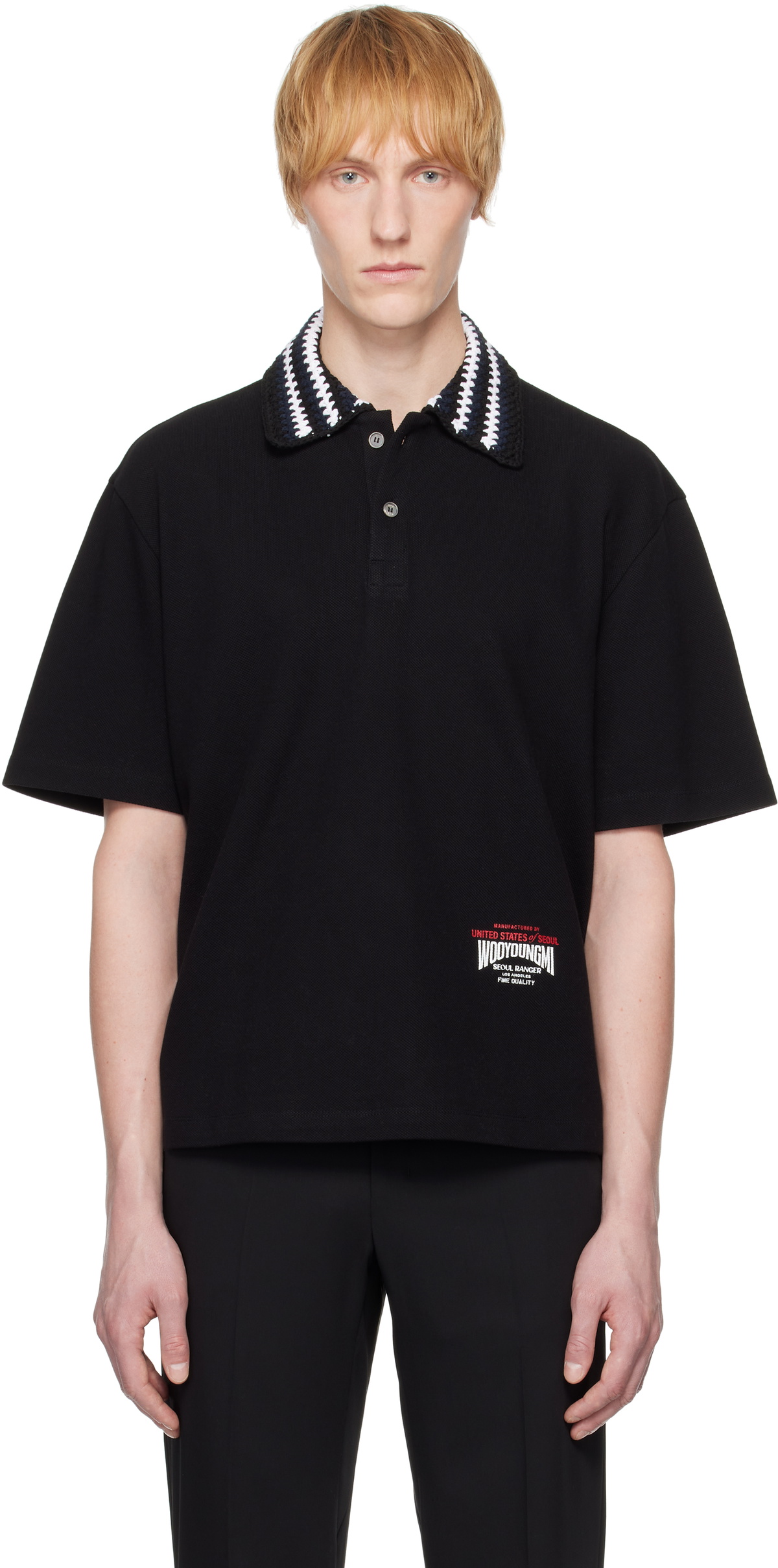 WOOYOUNGMI Black Knit Collar Polo