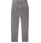 Monitaly - Grey Striped Pleated Linen Drawstring Trousers - Men - Gray