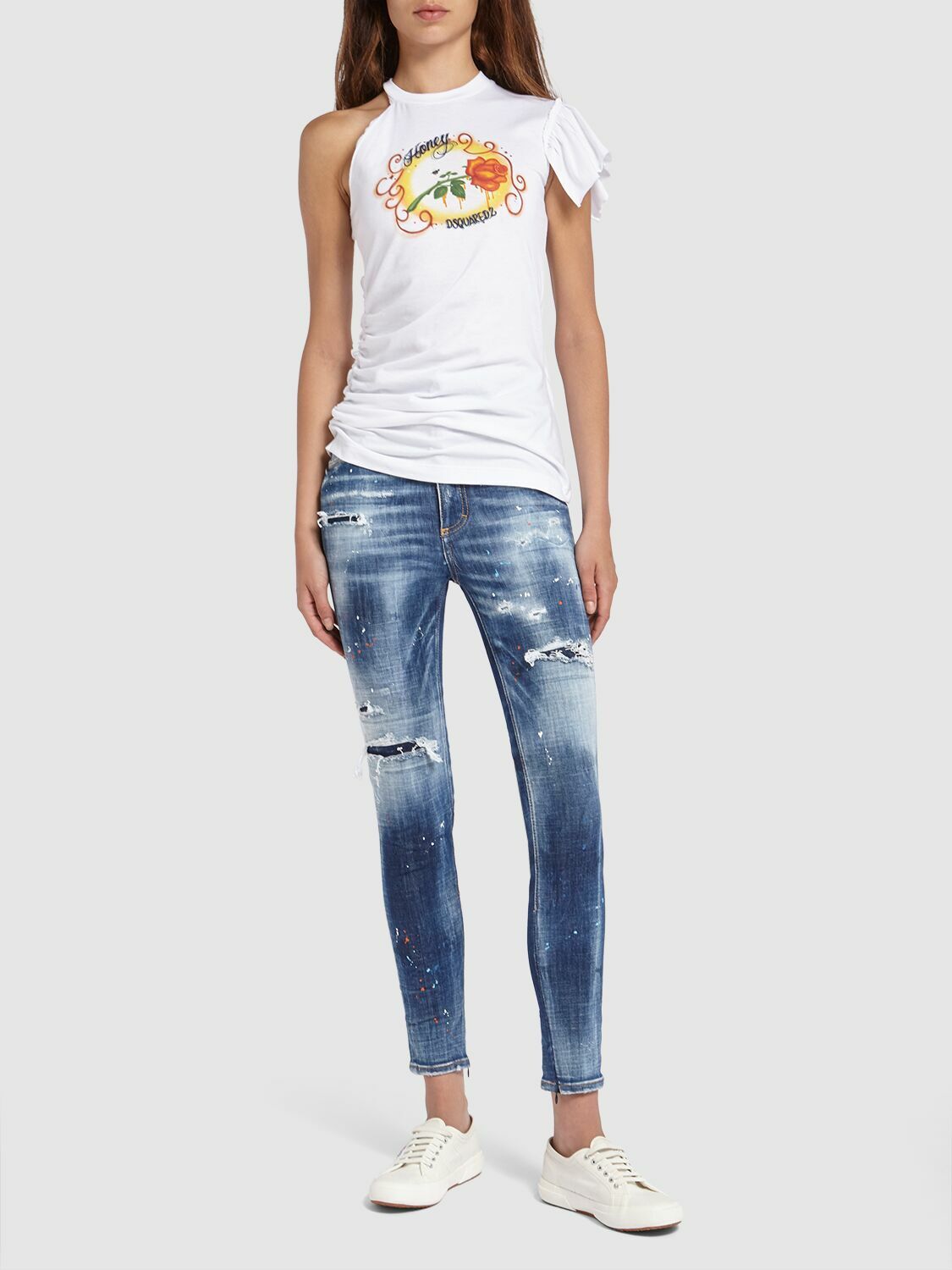 【送料&関税込】Dsquared2 Twiggy Jeans DSQUARED2 Jeans Blue Mid Waist Cropped Twiggy Denim Trouser