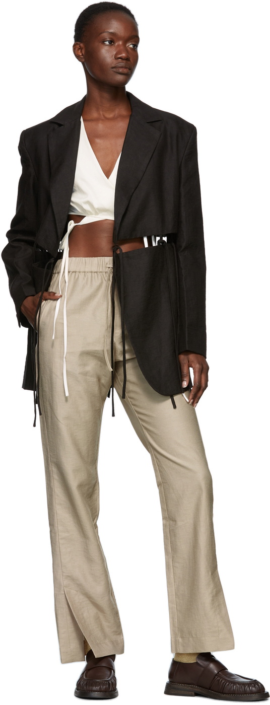 Yuzefi Beige Linen Drawstring Trousers