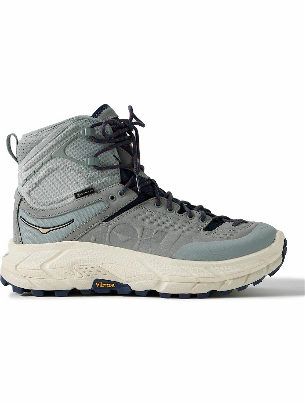 Photo: Hoka One One - Tor Ultra Hi Rubber-Trimmed GORE-TEX® and Leather Hiking Boots - Gray