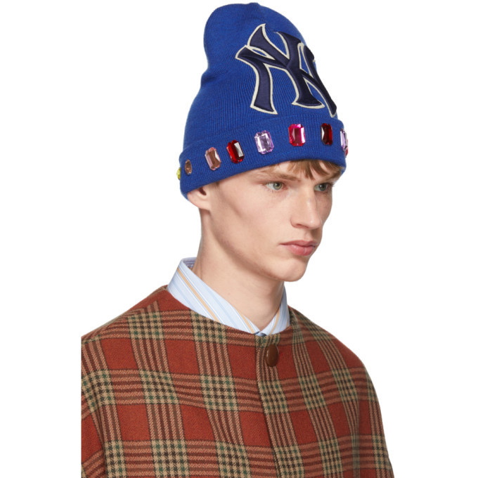 Gucci Blue Crystal NY Yankees Edition Wool Beanie