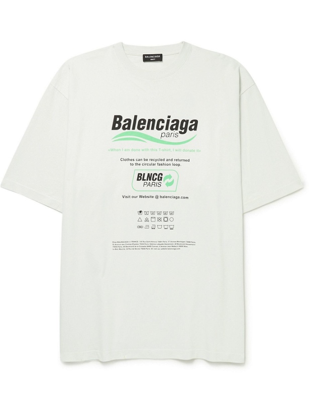 Photo: BALENCIAGA - Printed Cotton-Jersey T-Shirt - White