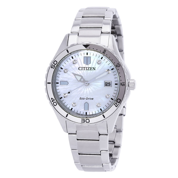 Photo: Citizen Marine Lady Eco-Drive Crystal Mother of Pearl Dial Watch FE6170-88D