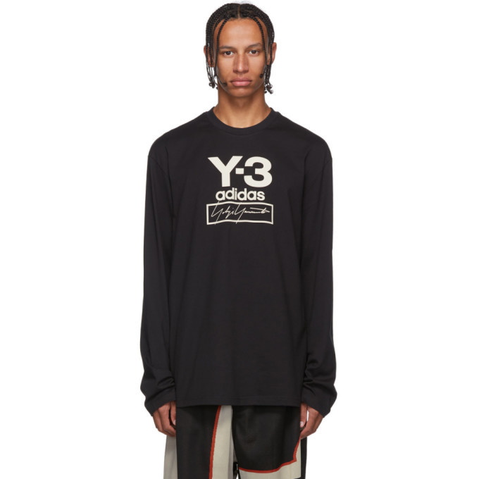 Photo: Y-3 Black Stacked Logo Long Sleeve T-Shirt