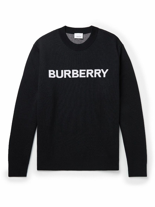 Photo: Burberry - Logo-Intarsia Wool and Cotton-Blend Sweater - Blue