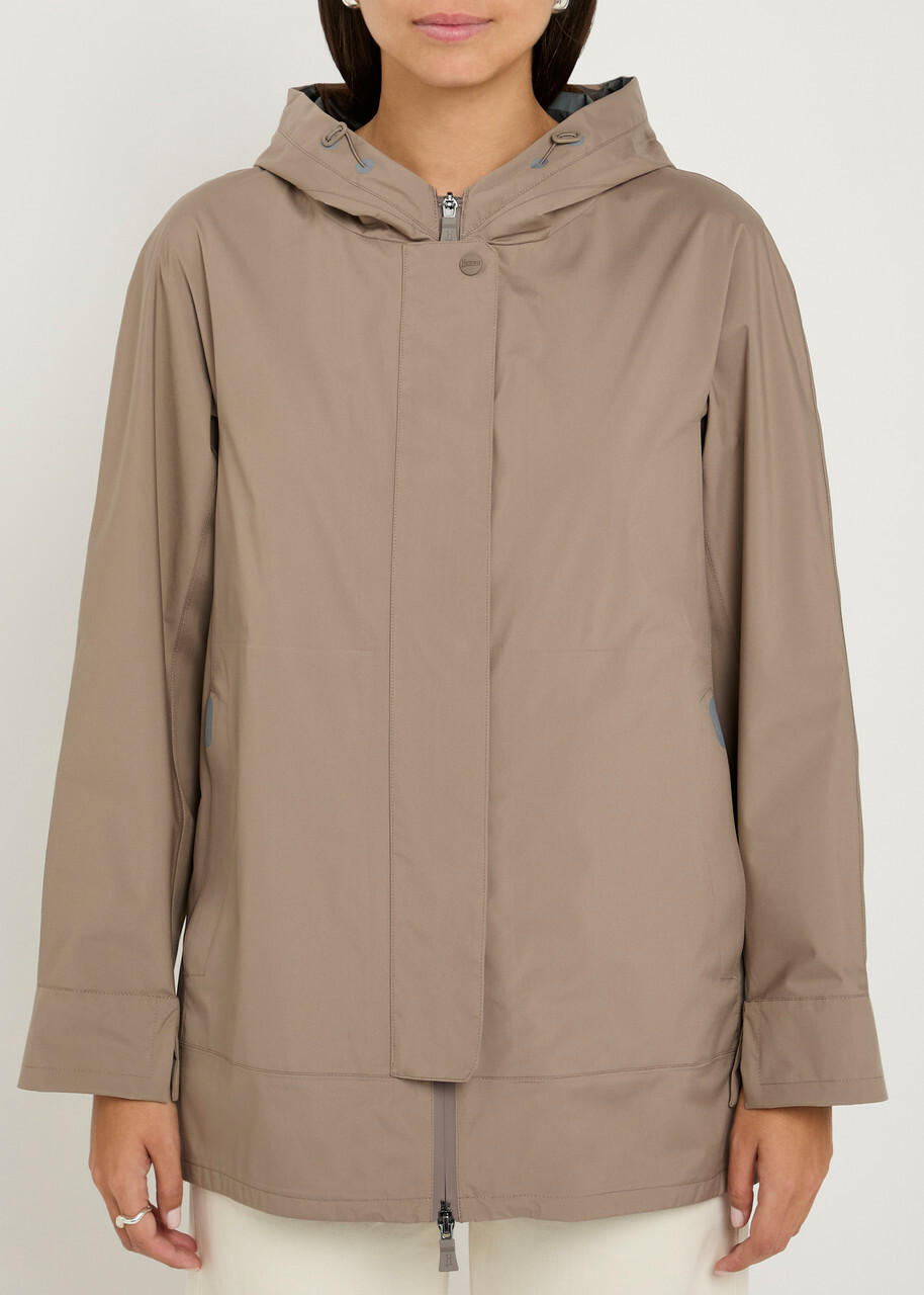 Herno Hooded Brushed Shell Jacket Taupe