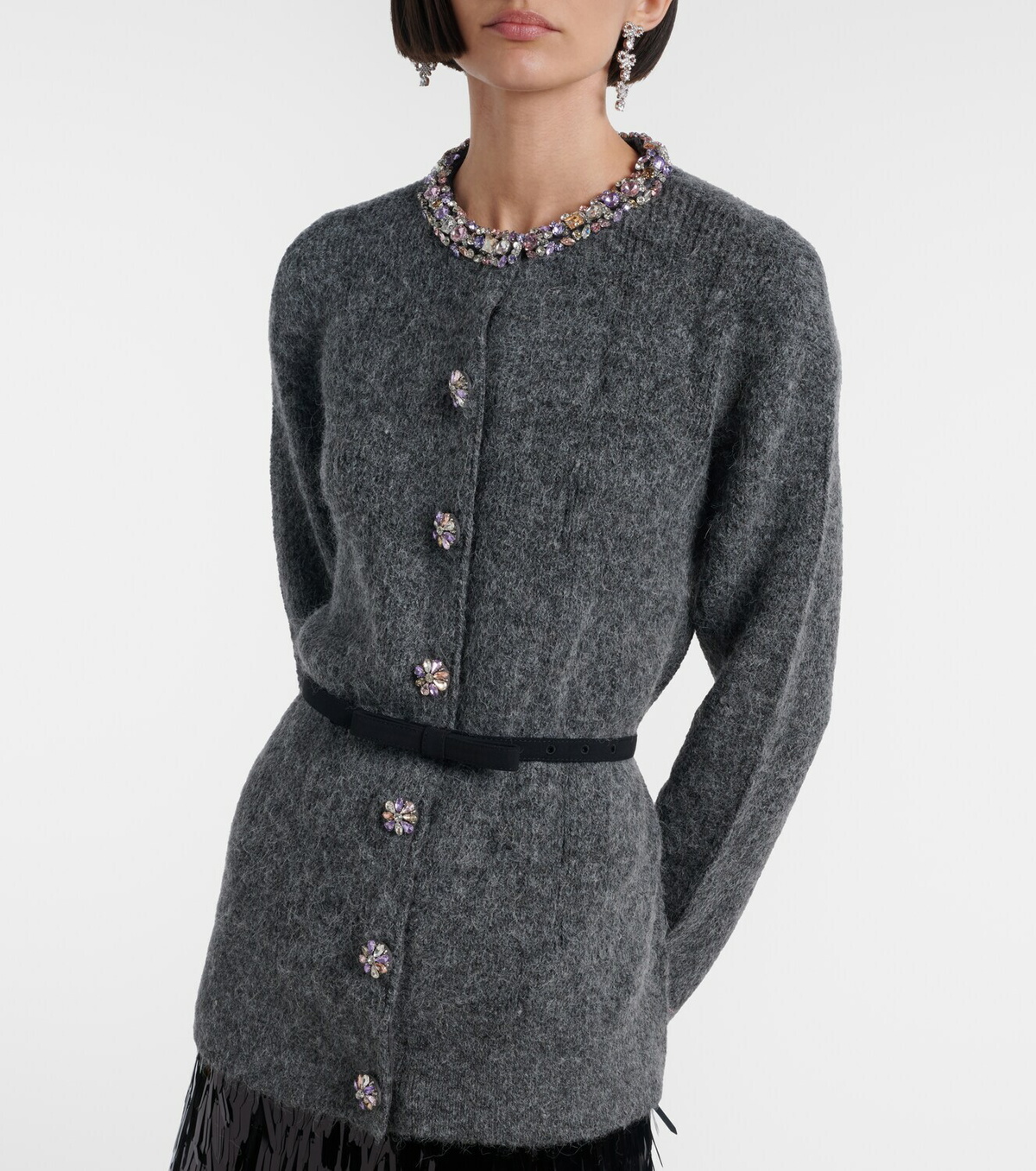 Self-Portrait Belted embellished cardigan