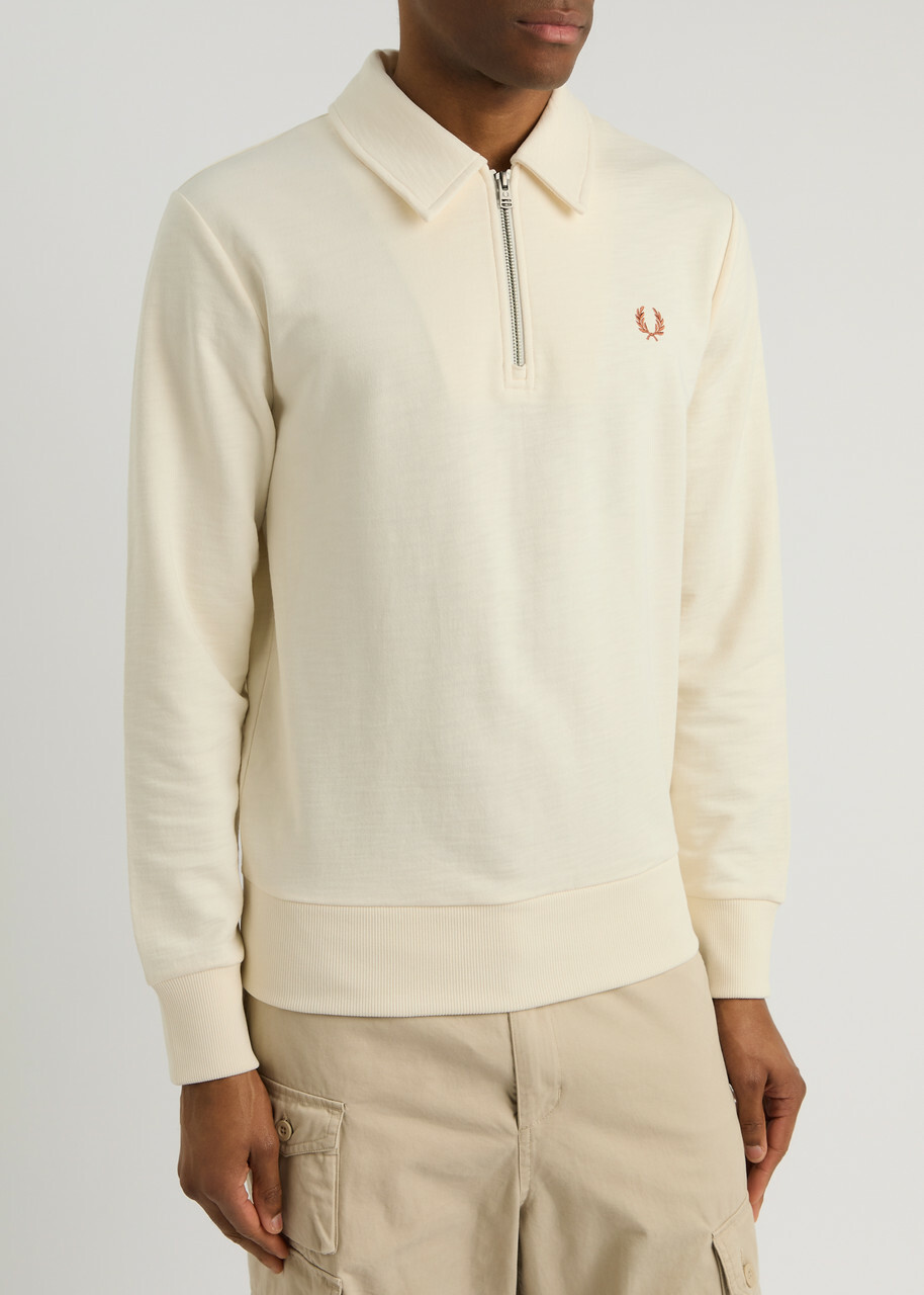 Fred Perry Logo Half-zip Cotton Sweatshirt Cream
