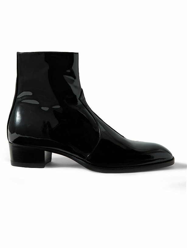 Photo: SAINT LAURENT - Wyatt Patent-Leather Boots - Black