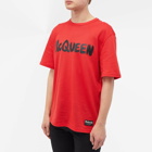 Alexander McQueen Men's Graffiti Logo T-Shirt in Lust Red/Black