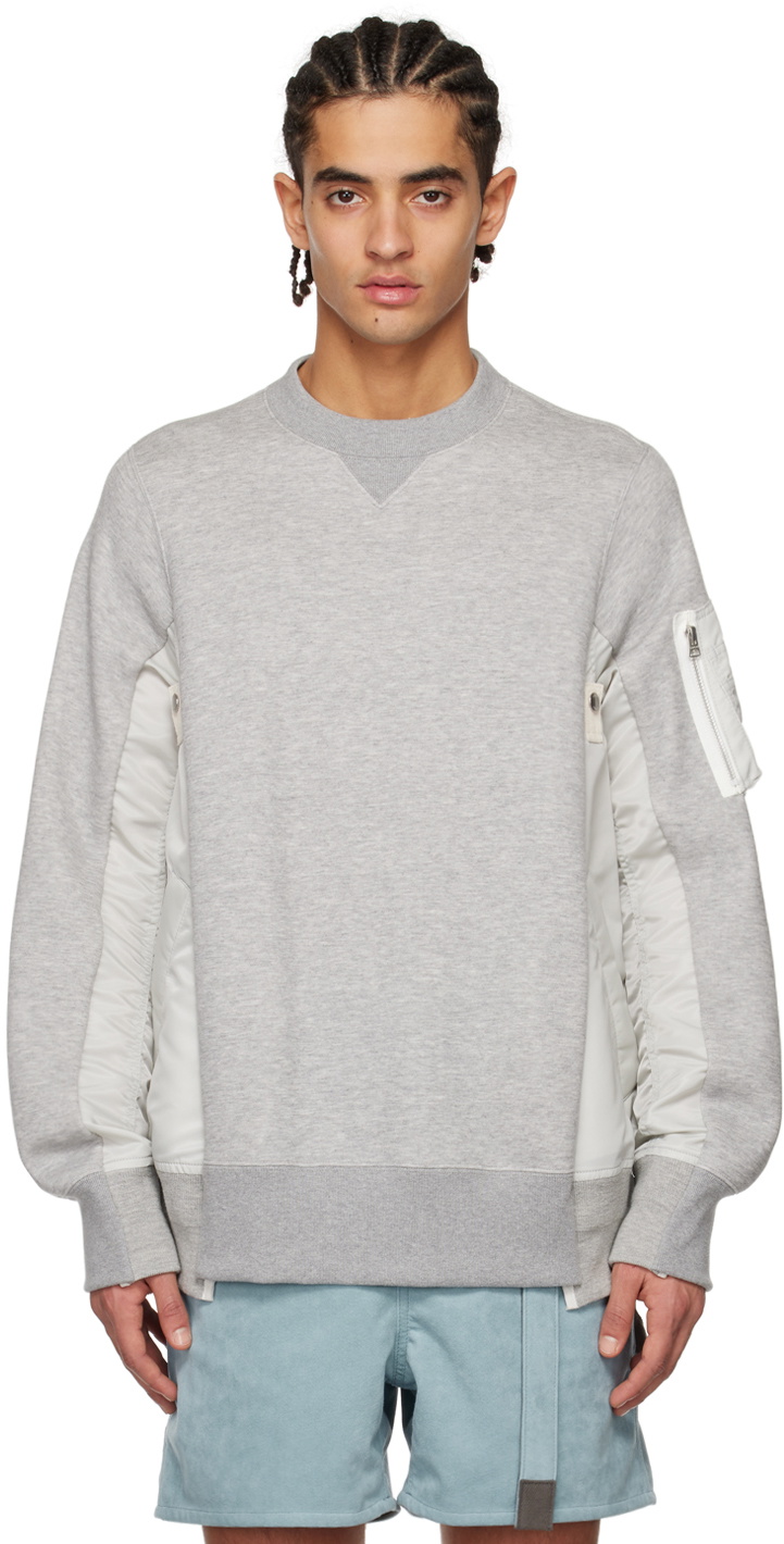 sacai Gray & Off-White Sponge Sweat MA-1 Sweatshirt Sacai