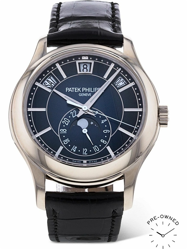 Photo: PATEK PHILIPPE - Pre-Owned 2022 Complications Automatic Moon-Phase 40mm 18-Karat White Gold and Alligator Watch, Ref. No. 5205G-013