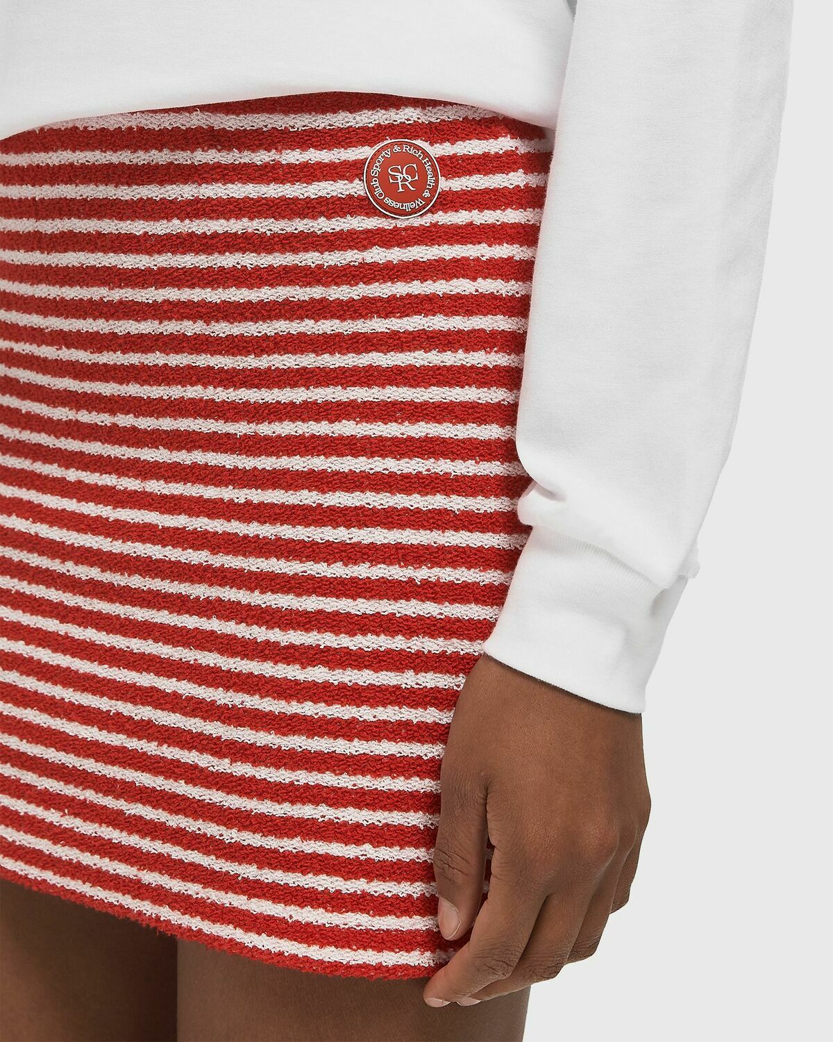 Sporty & Rich Serif Logo Striped Terry Aline Skirt Red Women