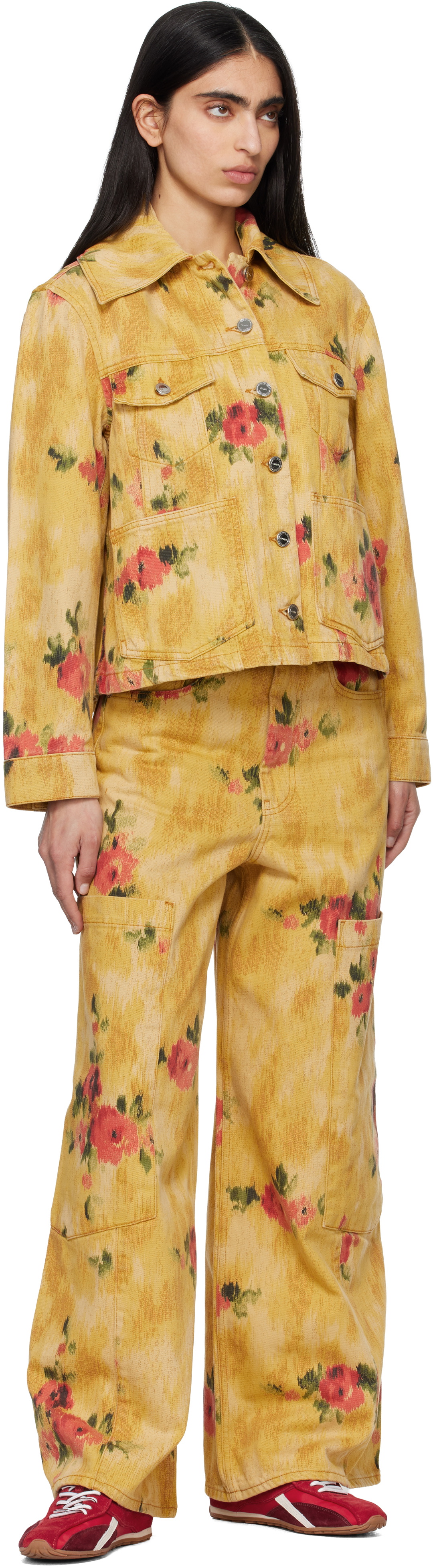 GANNI Yellow Printed Denim Jacket