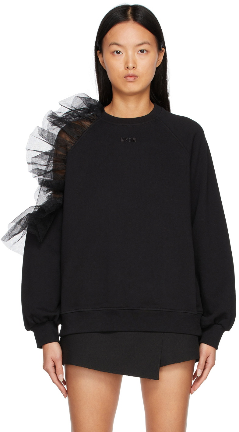 MSGM Black Tulle Sleeve Sweatshirt MSGM