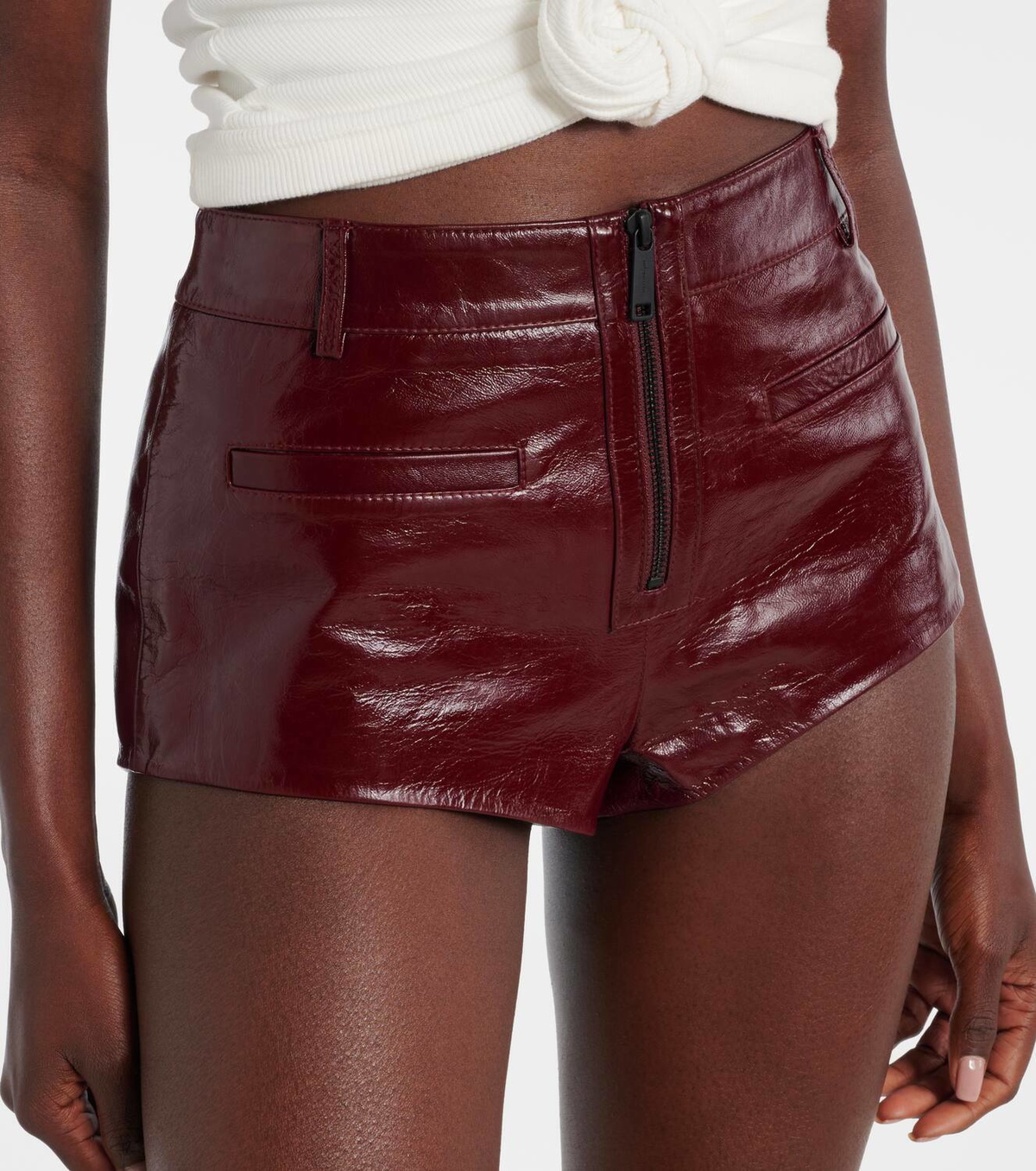Self-Portrait High-rise leather shorts