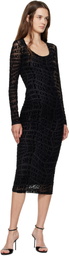 Versace Jeans Couture Black Vestiti Tulle Flock Liquify Midi Dress