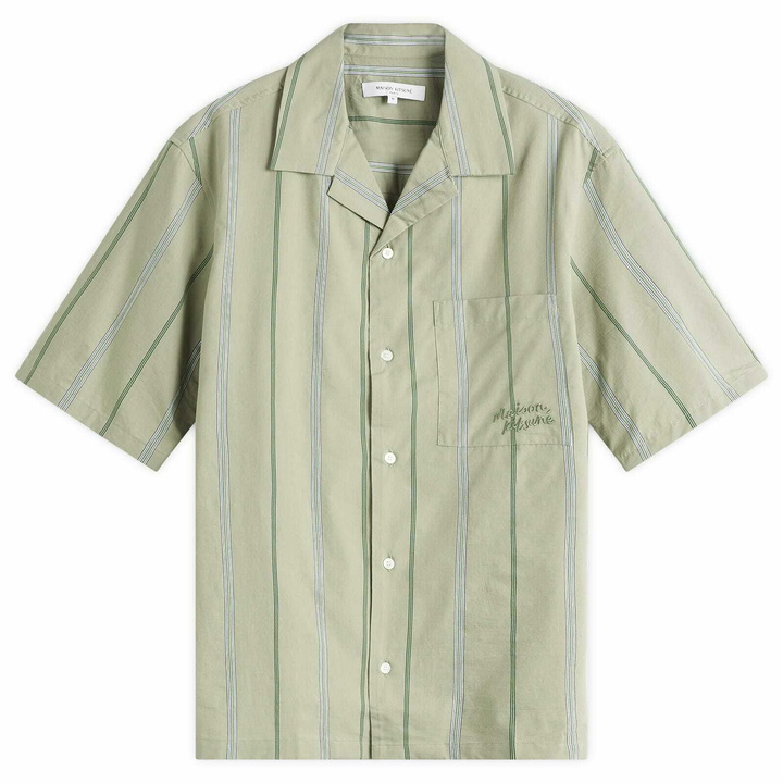 Photo: Maison Kitsuné Men's Stripe Resort Shirt in Vert-De-Gris