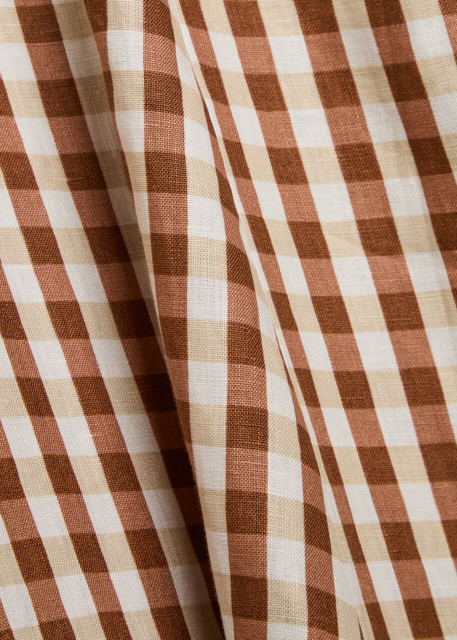 Faithfull The Brand Marais Gingham Linen Midi Dress Light Brown