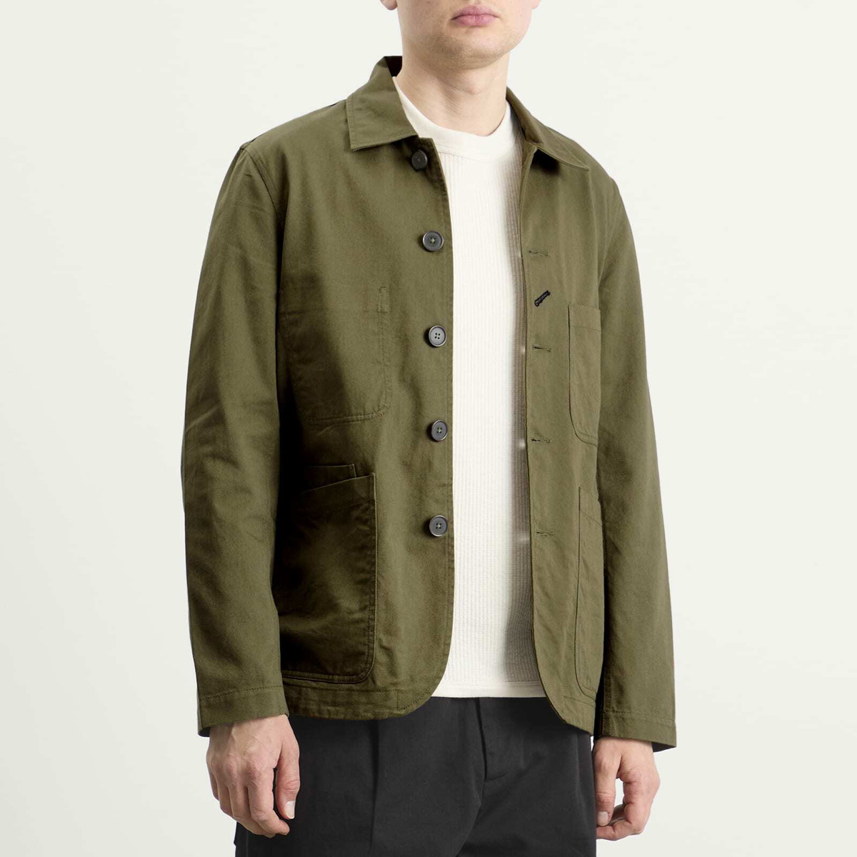 Universal Works Men's Twill Bakers Jacket in Light Olive