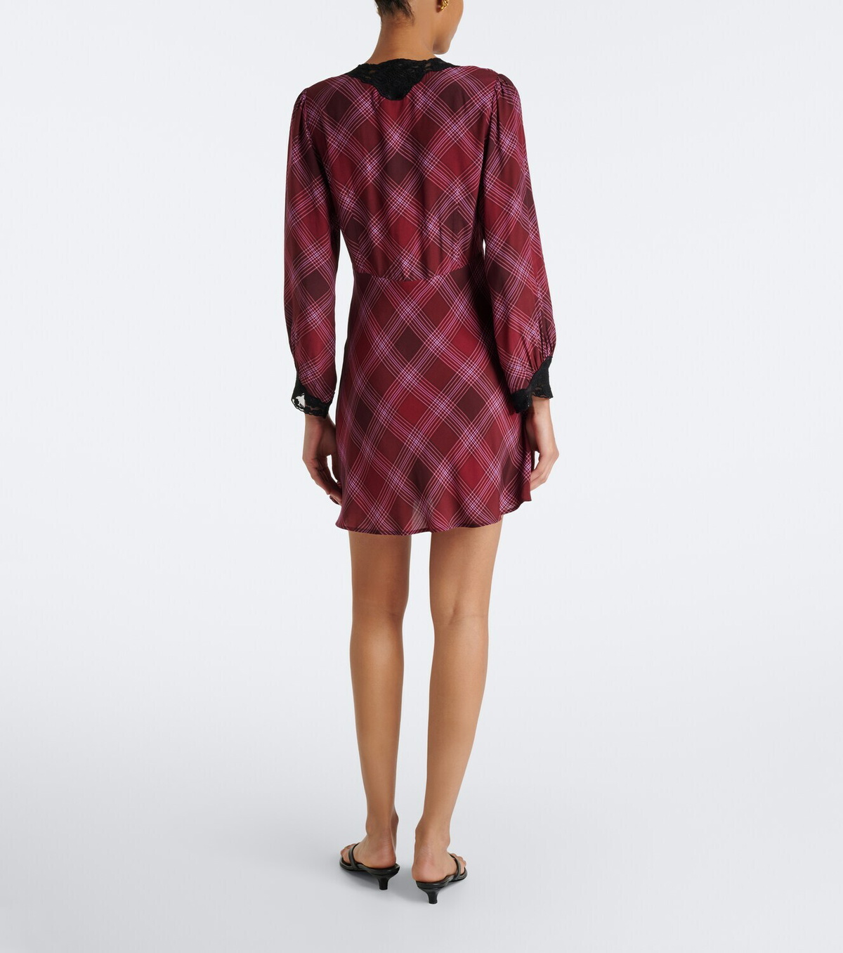 Rixo Carolina plaid lace-trimmed minidress