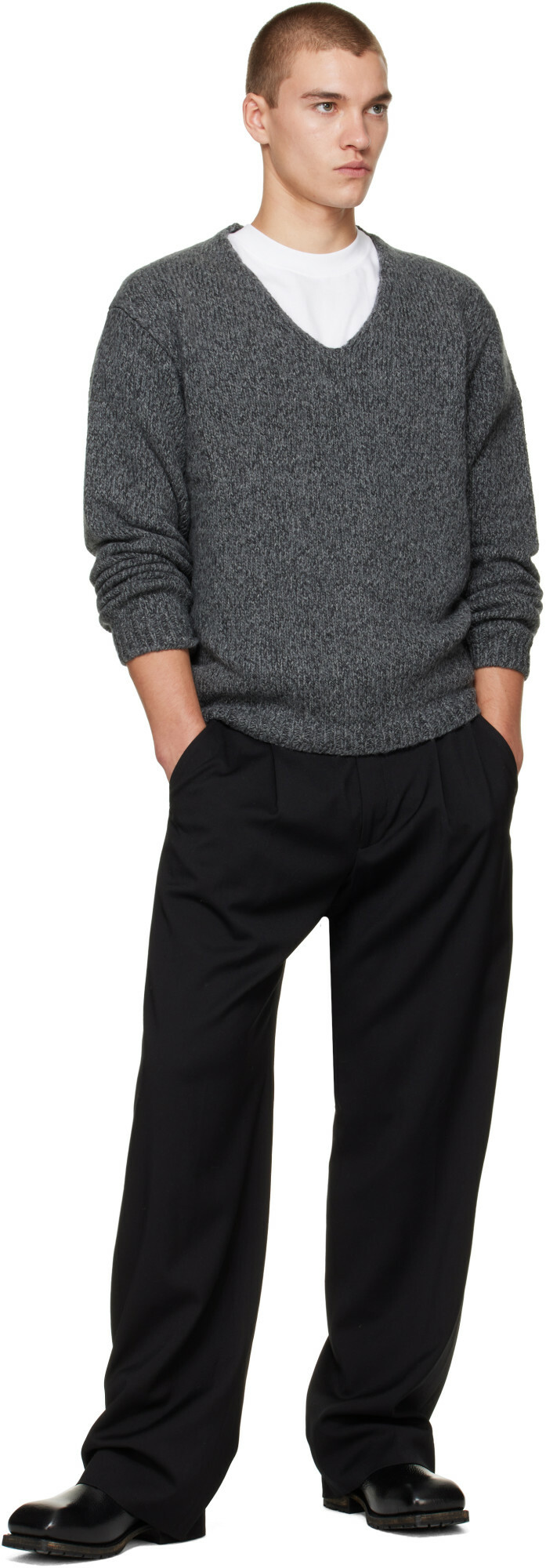OUR LEGACY Gray Link V-Neck Sweater