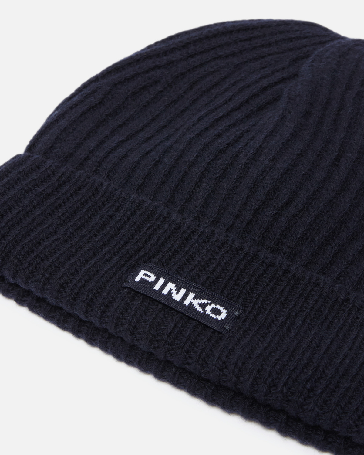 Pinko Ribbed Wool Hat With Logo Dark Navy Blue