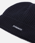 Pinko Ribbed Wool Hat With Logo Dark Navy Blue