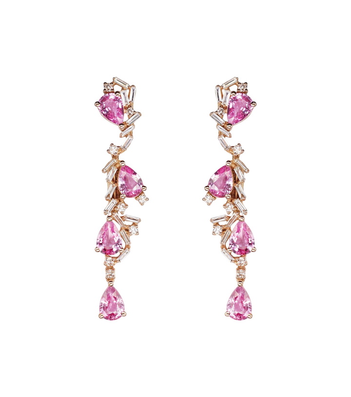 Photo: Suzanne Kalan 18kt rose gold drop earrings with sapphires and diamonds