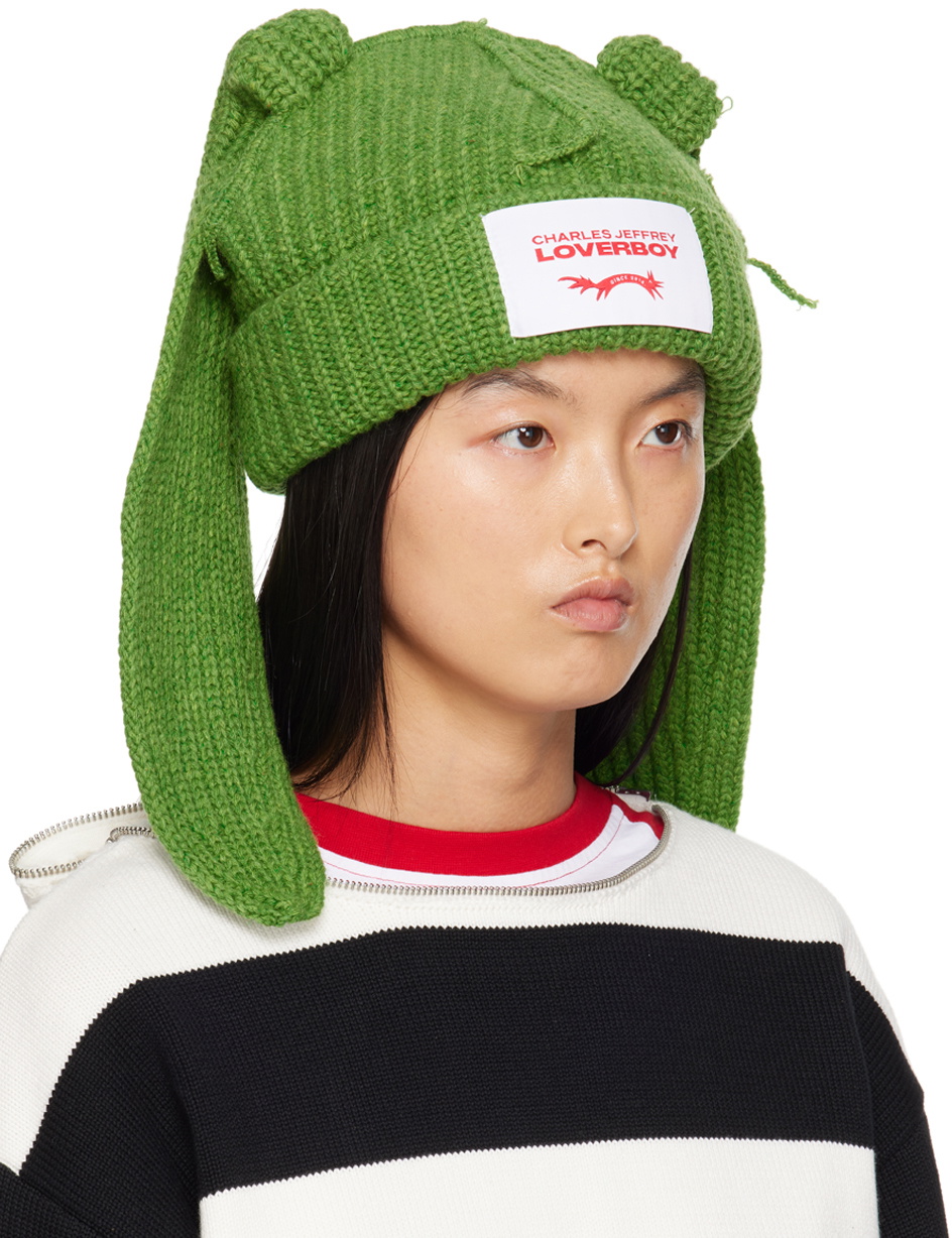 Charles Jeffrey LOVERBOY Green Chunky Rabbit Beanie Charles