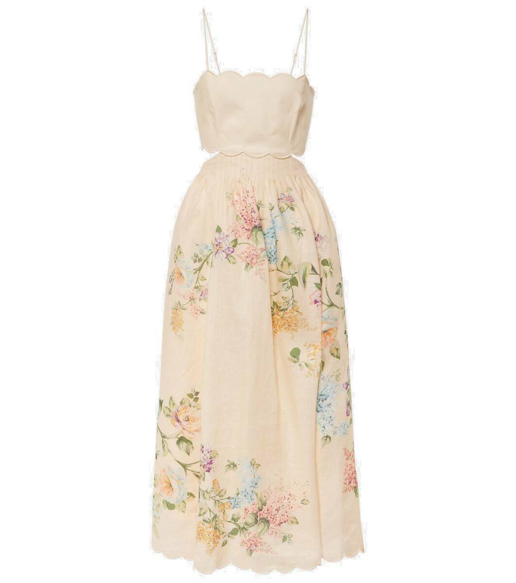 Zimmermann Halliday scalloped floral linen midi dress Zimmermann