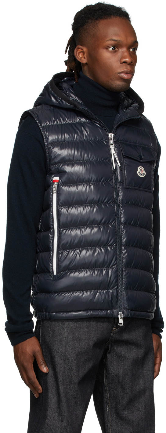 MONCLER AMARANTEダウンベスト　 NAVY MONCLER 美品/ モンクレール AMARANTE 裾フリル フード付 ダウンベスト