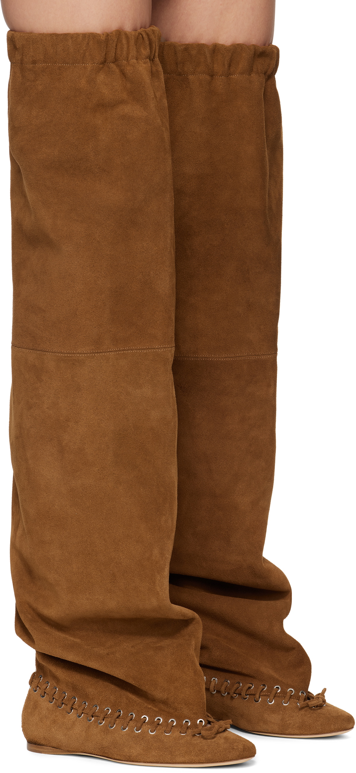 ALL-IN Brown Level Flat Thigh High Tall Boots