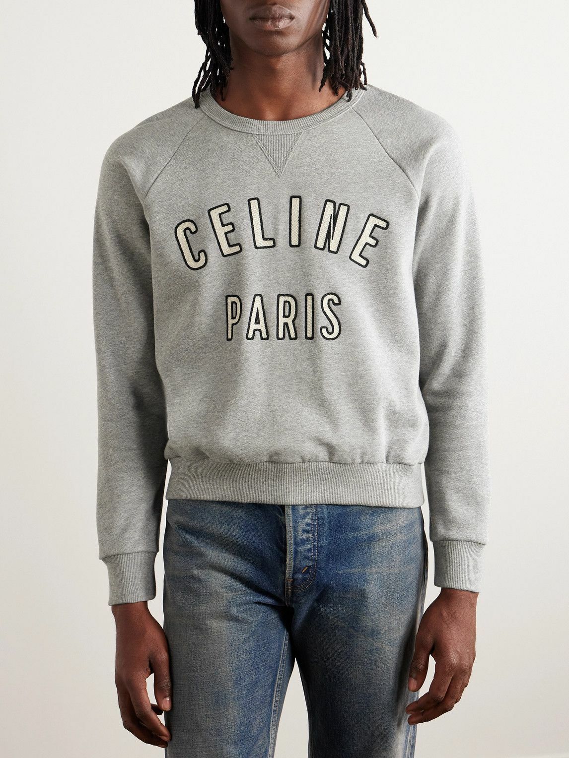 CELINE - Logo-Appliquéd Cotton-Blend Jersey Sweatshirt - Gray