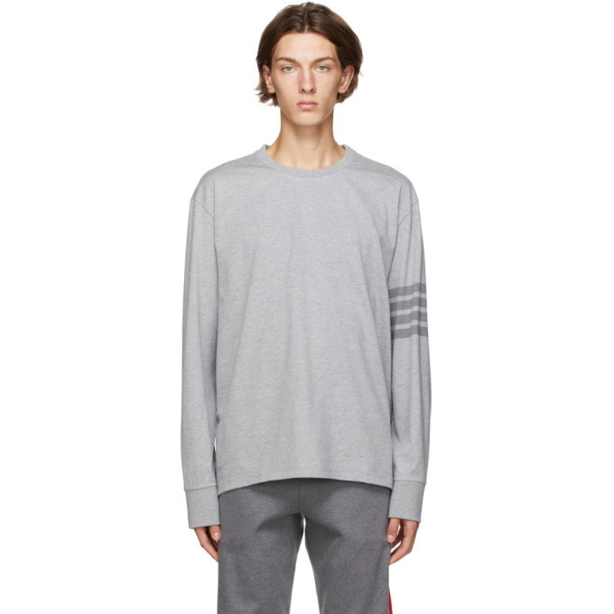 Photo: Thom Browne Grey 4-Bar Rugby Long Sleeve T-Shirt