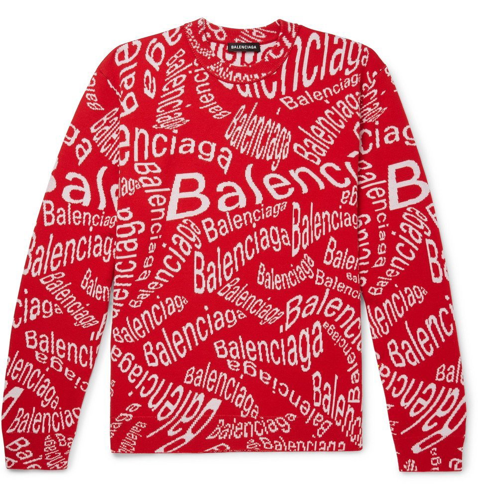 Balenciaga - Logo-Intarsia Virgin Wool-Blend Sweater - Red Balenciaga